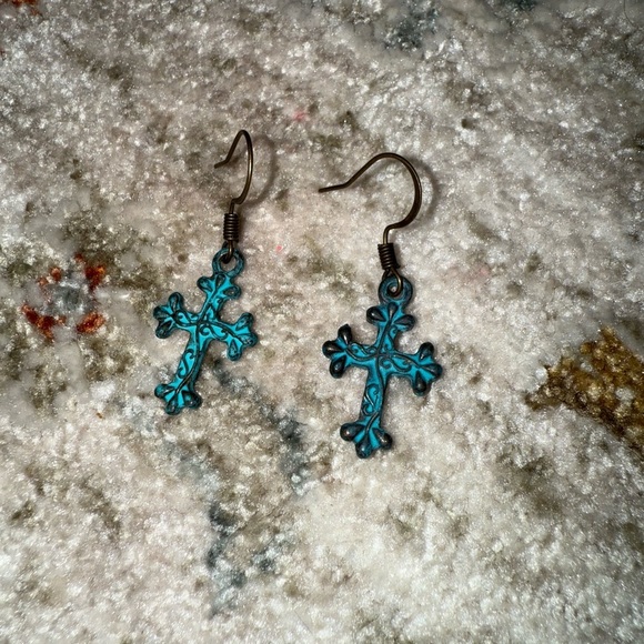 Turquoise Cross Earrings - Picture 2 of 5